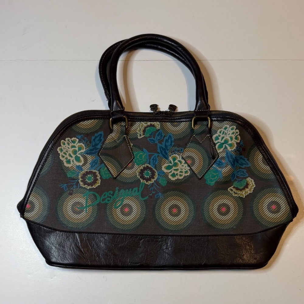 Vtg Desigual Floral Geometric Satchel Purse Tote Bag NWT